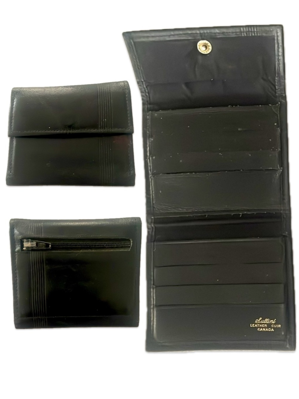 Sullini Canada Black Leather Credit Card Holder 8 Slot Wallet Coin Zipper